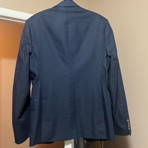 Zara Man Diamond Jaquard Textured Navy Blue Blazer 2 -Button Single Breasted 36R - Picture 8 of 12
